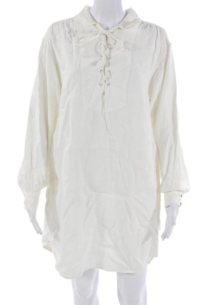 Xirena Unisex White Linen Short Bohemian Long Sleeve Button Dress Size XS