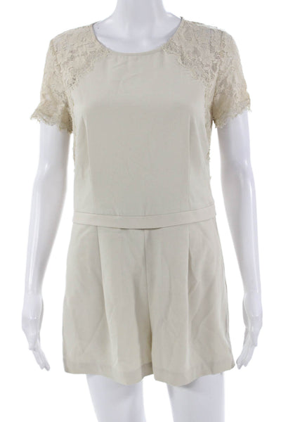 BCBGMAXAZRIA Womens Jumpsuit Romper Beige Short Sleeve Crew Neck Size 10
