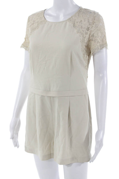 BCBGMAXAZRIA Womens Jumpsuit Romper Beige Short Sleeve Crew Neck Size 10
