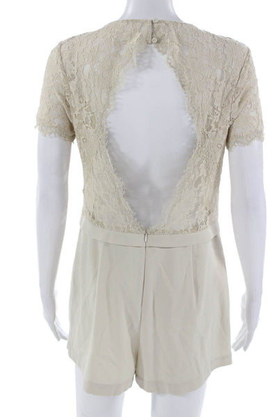 BCBGMAXAZRIA Womens Jumpsuit Romper Beige Short Sleeve Crew Neck Size 10