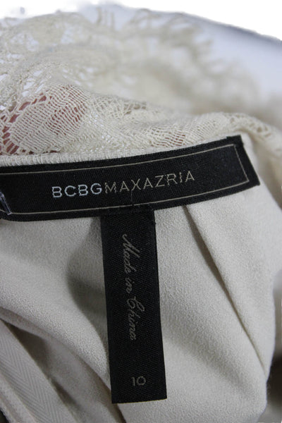 BCBGMAXAZRIA Womens Jumpsuit Romper Beige Short Sleeve Crew Neck Size 10