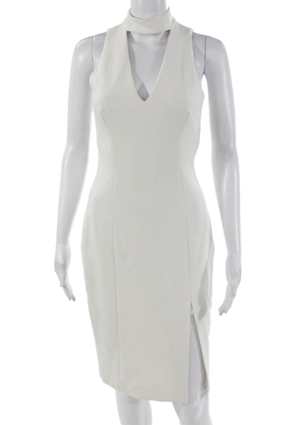 Intermix Womens White Bodycon Dress V Neck Sleeveless Knee Length Zip Size S