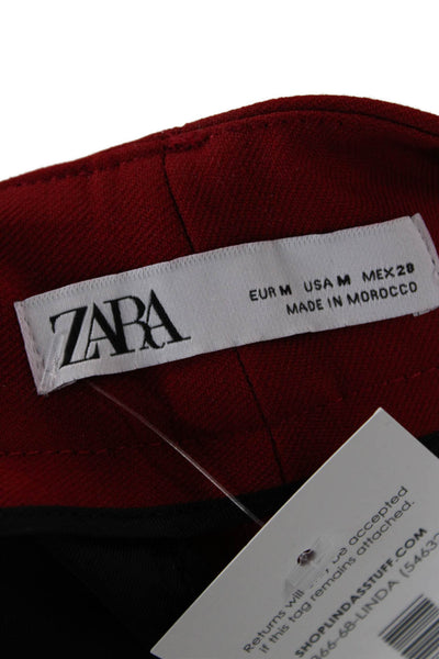 Zara Women Cropped Dress Pants Red Button Closure Size M