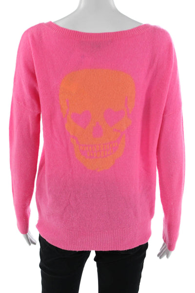 Skull Cashmere Women Pink 100% Cashmere Skull Graphic Pullover Sweater Size S