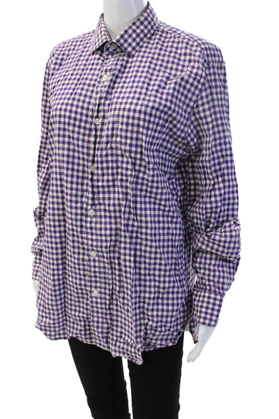 J Crew Unisex Purple Cotton Collared Check Long Sleeve Basic Button-Up Size L
