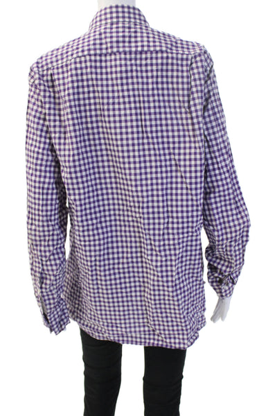 J Crew Unisex Purple Cotton Collared Check Long Sleeve Basic Button-Up Size L