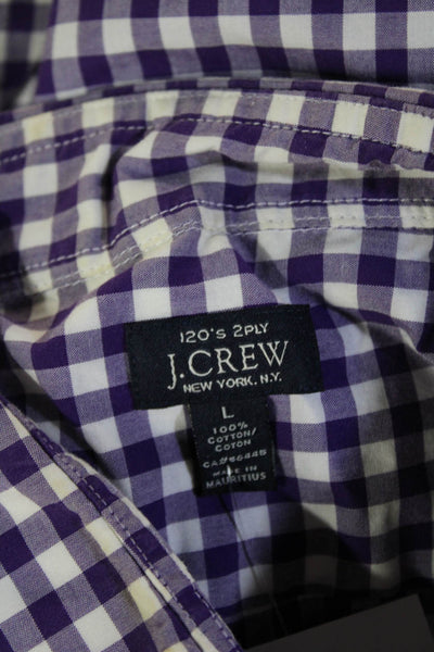 J Crew Unisex Purple Cotton Collared Check Long Sleeve Basic Button-Up Size L