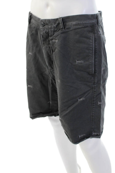 J Crew Mens Chino Shorts Dark Gray Cotton Fish Pattern Size 35