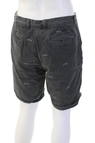 J Crew Mens Chino Shorts Dark Gray Cotton Fish Pattern Size 35