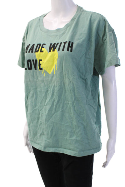 Kerri Rosenthal Womens Green Graphic Crew Neck Jersey Tee Cotton Size M