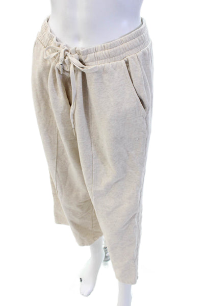 Z Supply Womens Cropped Sweatpants Beige Drawstring Cotton 22in Inseam Size XL