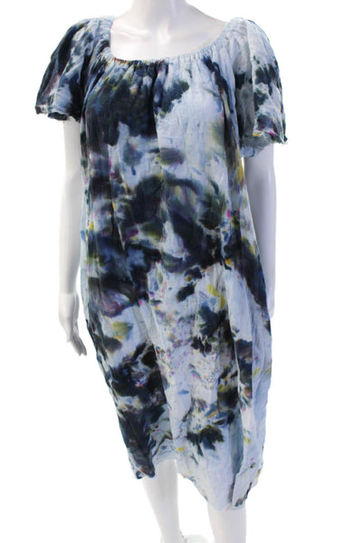 Love Tanjane Womens Kaftan Dress Black Cotton Square Neck Short-Sleeve Size L
