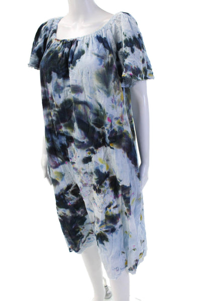 Love Tanjane Womens Kaftan Dress Black Cotton Square Neck Short-Sleeve Size L