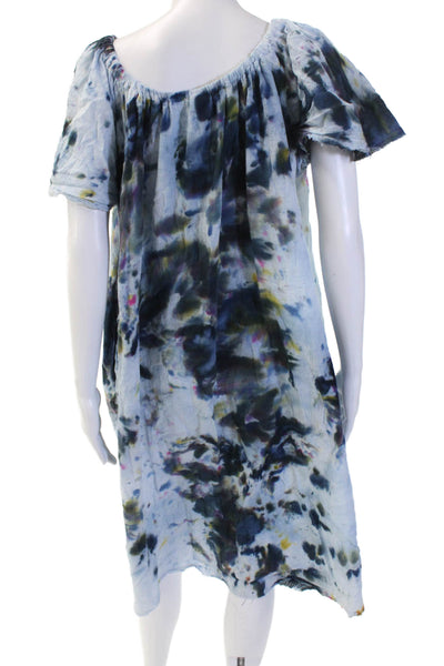 Love Tanjane Womens Kaftan Dress Black Cotton Square Neck Short-Sleeve Size L
