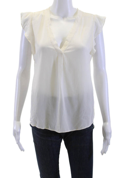 Joie Women Sleeveless V-Neck Wool Silk Blouse Beige Classic Size S