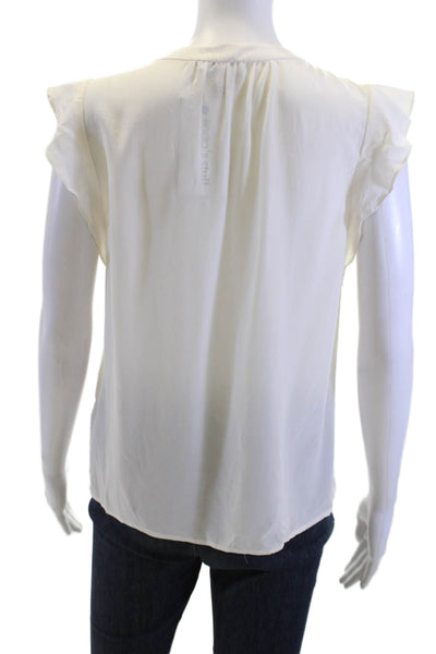 Joie Women Sleeveless V-Neck Wool Silk Blouse Beige Classic Size S