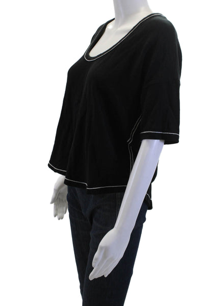 Rag & Bone Womens Cropped Basic T-Shirt Black Round Neck Short Sleeve Size S