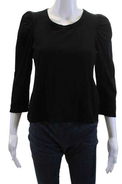 Pomander Place Women Basic Tee Black Cotton Round Neck 3/4 Sleeve Size S