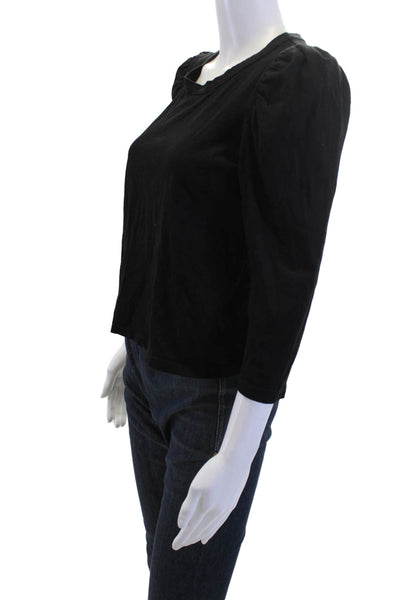 Pomander Place Women Basic Tee Black Cotton Round Neck 3/4 Sleeve Size S