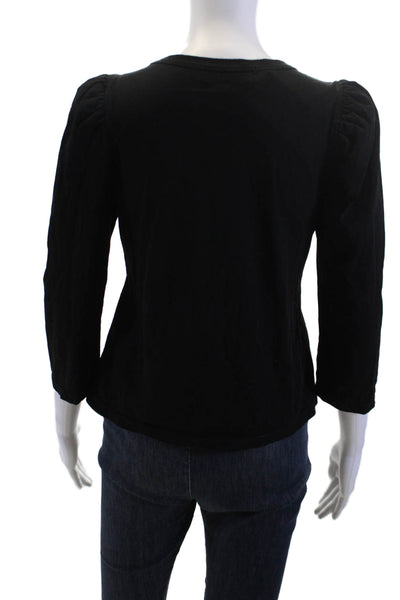 Pomander Place Women Basic Tee Black Cotton Round Neck 3/4 Sleeve Size S