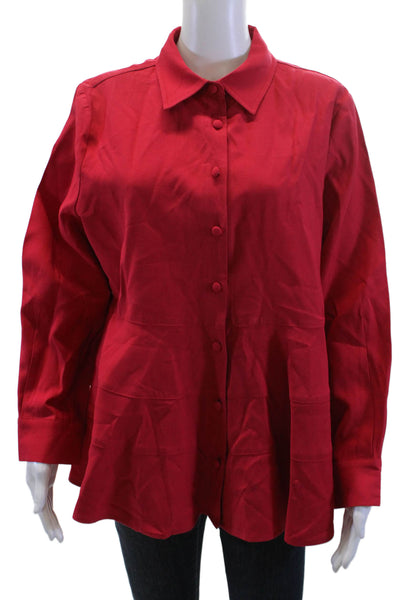 Pomander Place Women Tunic Blouse Red Button Polyester Long Sleeve Size XL