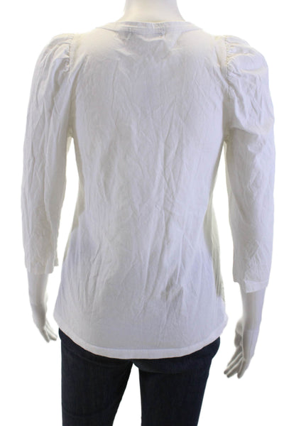 Pomander Place Womens Basic White Cotton Crew Neck 3/4 Sleeve T-Shirt Size S