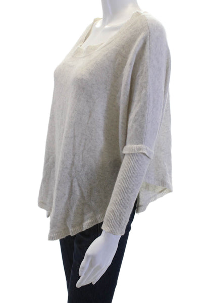 27 Miles Unisex Beige Cashmere Blend Pullover 3/4 Sleeve Size XS