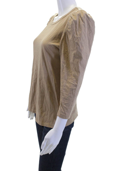 Pomander Place Women Beige Basic T-Shirt Cotton Crew Neck 3/4 Sleeve Size S
