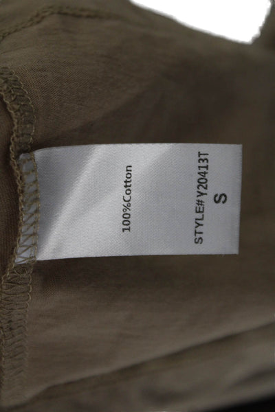 Pomander Place Women Beige Basic T-Shirt Cotton Crew Neck 3/4 Sleeve Size S