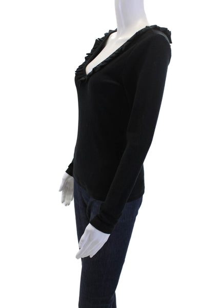 Sundays Womens Black V-Neck Cotton Blend Long Sleeve Classic Sweater Size 1