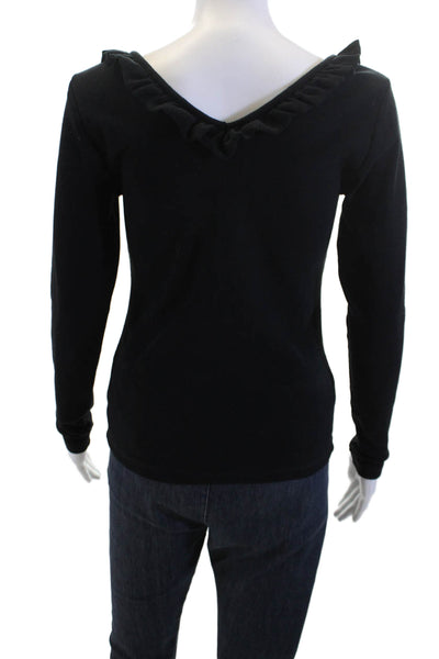 Sundays Womens Black V-Neck Cotton Blend Long Sleeve Classic Sweater Size 1