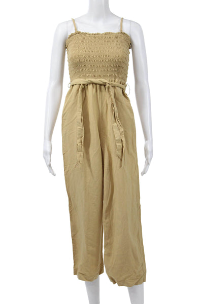 Intermix Womens Sleeveless Square Neck Jumpsuit Beige Size 4