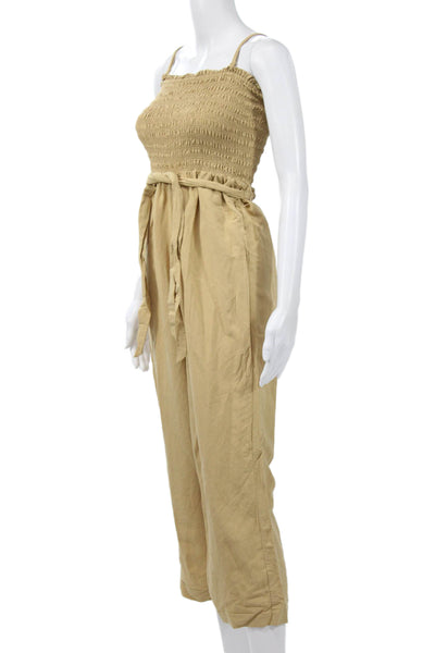 Intermix Womens Sleeveless Square Neck Jumpsuit Beige Size 4