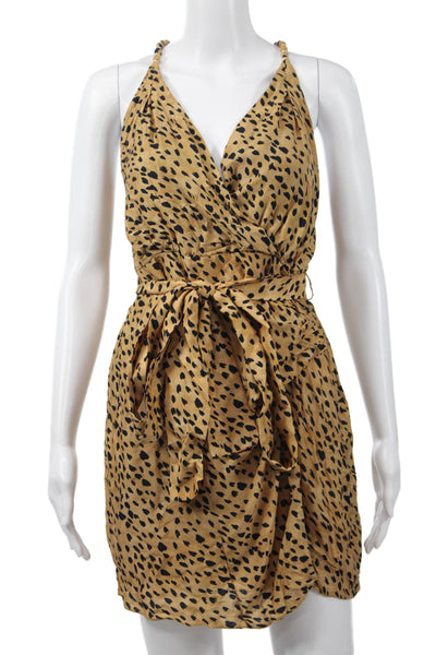 Vix Paula Hermanny Womens Mini Wrap Dress Beige Animal Print Size PP