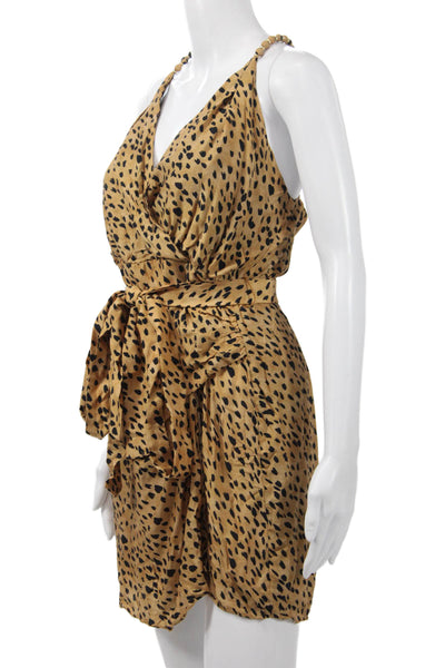 Vix Paula Hermanny Womens Mini Wrap Dress Beige Animal Print Size PP