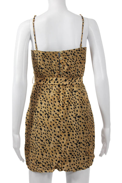 Vix Paula Hermanny Womens Mini Wrap Dress Beige Animal Print Size PP