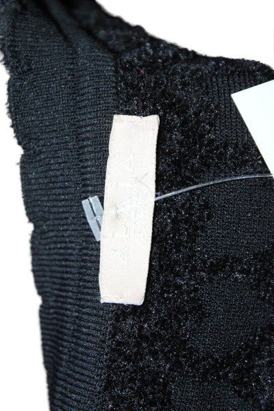 Alaia Womens Fit & Flare Sweater Dress Black V Neck Long Sleeve Size XS