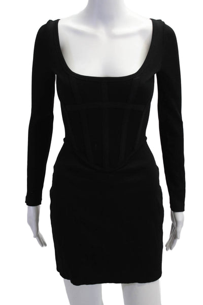 Dion Lee Womens Black Square Neck Long Sleeve Bodycon Mini Dress Zip Size 4