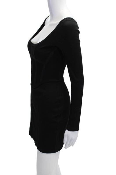 Dion Lee Womens Black Square Neck Long Sleeve Bodycon Mini Dress Zip Size 4
