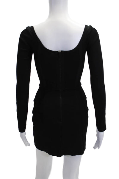 Dion Lee Womens Black Square Neck Long Sleeve Bodycon Mini Dress Zip Size 4