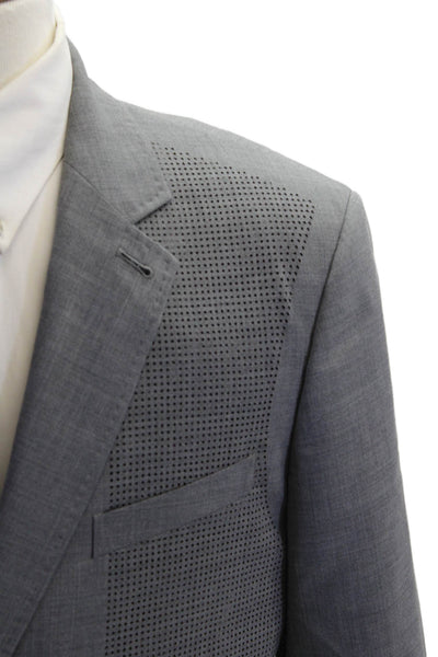 Oamc Mens Gray Geometric Virgin Wool Blazer Button Closure Size 40