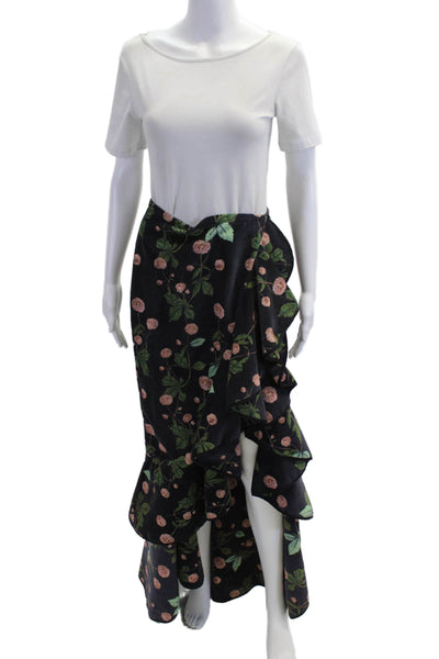 Johanna Ortiz Women Maxi Wrap Skirt Black Floral Cotton Size 4