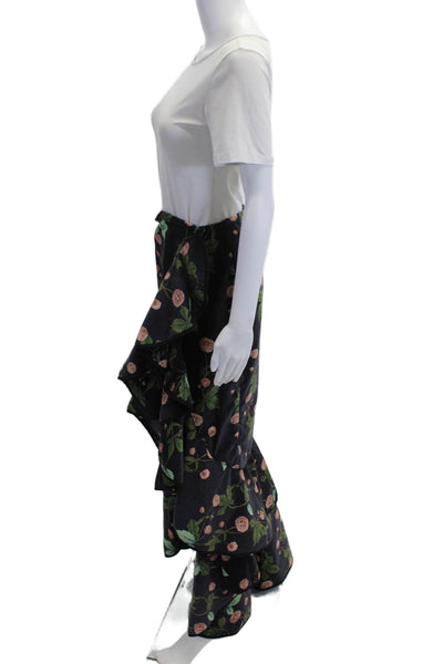 Johanna Ortiz Women Maxi Wrap Skirt Black Floral Cotton Size 4
