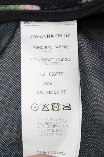 Johanna Ortiz Women Maxi Wrap Skirt Black Floral Cotton Size 4