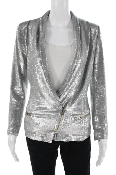 IRO Womens 80s Gray Viscose Blend Zip Long Sleeve Blazer Size 38