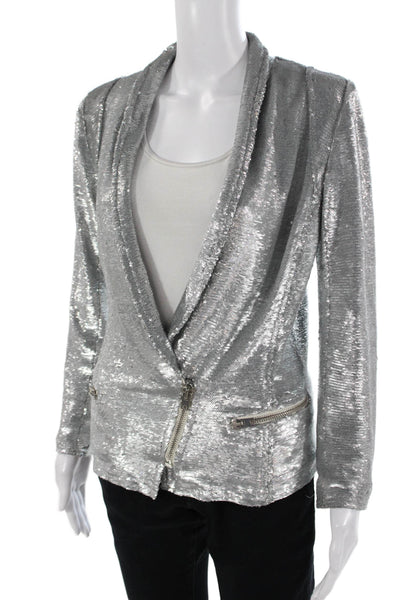 IRO Womens 80s Gray Viscose Blend Zip Long Sleeve Blazer Size 38