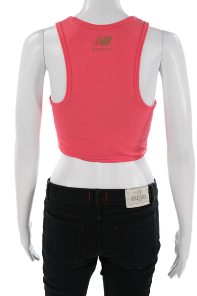 New Balance x Bandier Women Cropped Tank Pink High Neck Sleeveless Nylon Size S