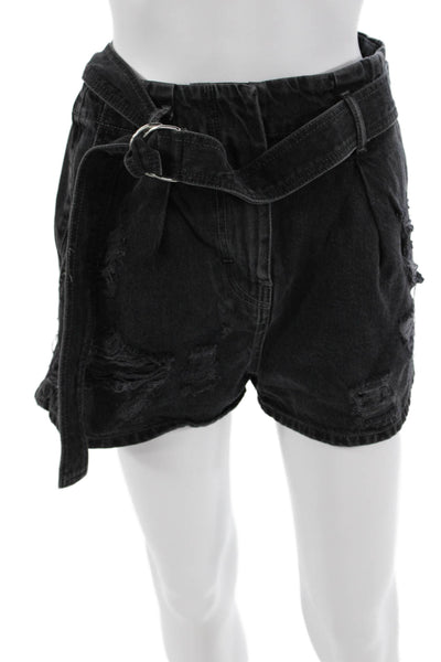 IRO Unisex Black Buckle Cotton Grunge Shorts Size 25