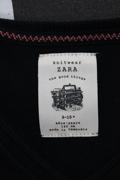 Zara Knitwear Boys Cotton Blend Knit Long Sleeve Top Navy Size 9-10
