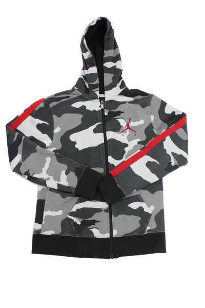 Air Jordan Boys Cotton Blend Camouflage Fill Zip Hoodie Gray Size L